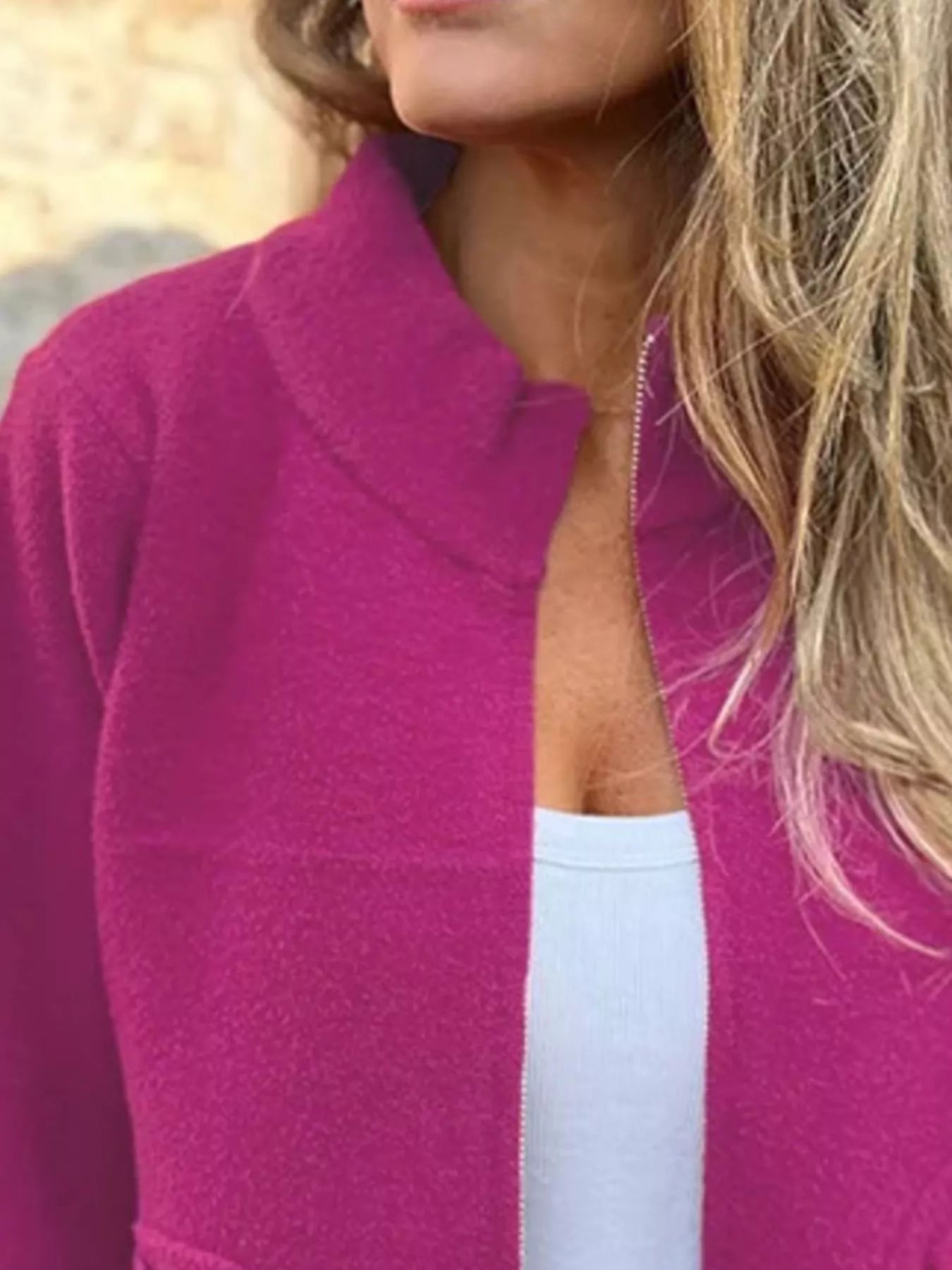 Full Size Textured Knit Zip Up Outerwear Plus Size Trendsi