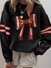 Bow Front Dropped Shoulder Sweatshirt Black OutfitFlow