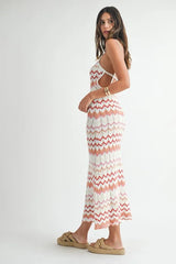MABLE Lightweight Pointelle Chevron Knit Maxi Dress OutfitFlow