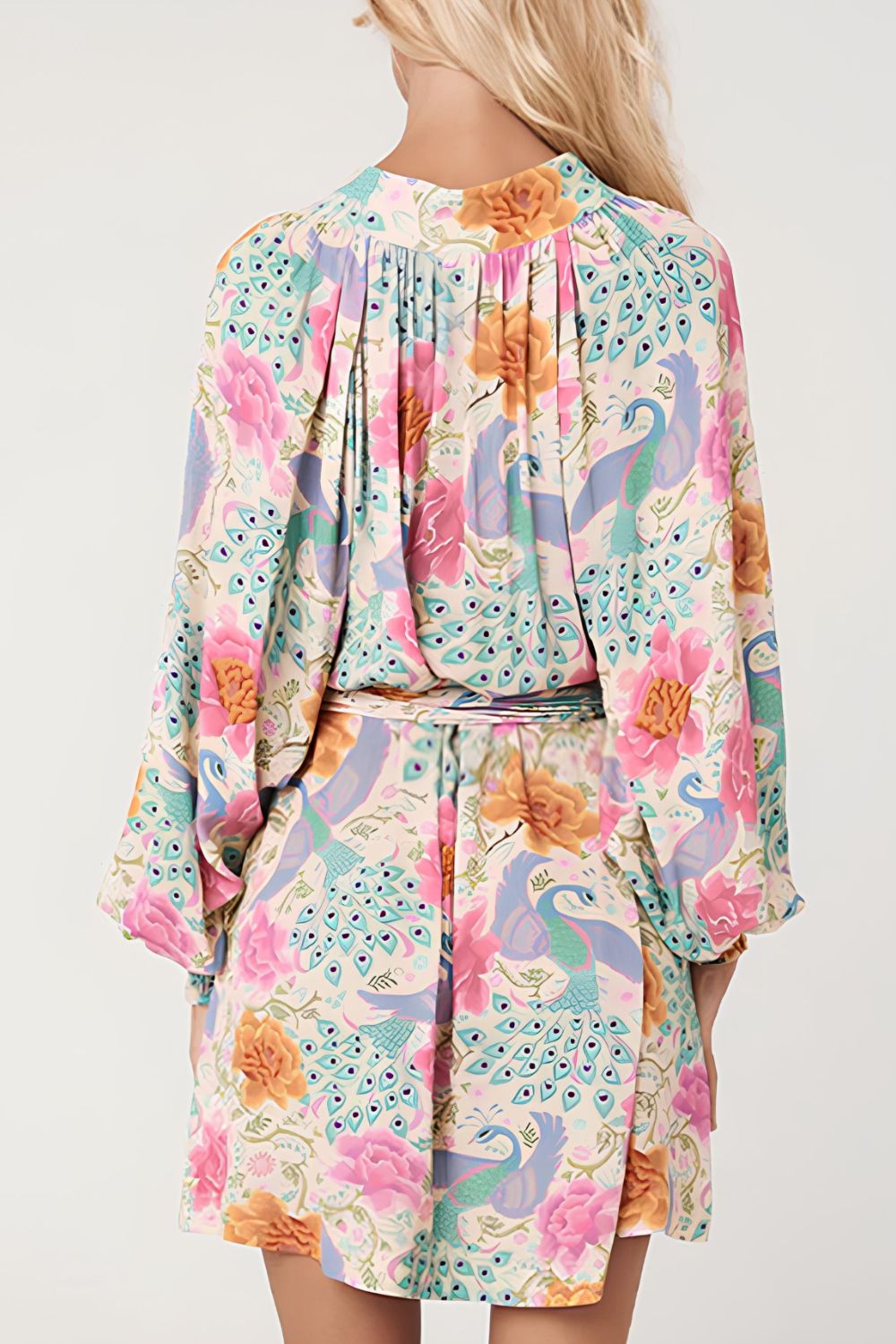 Printed Notched Lantern Sleeve Dress OutfitFlow