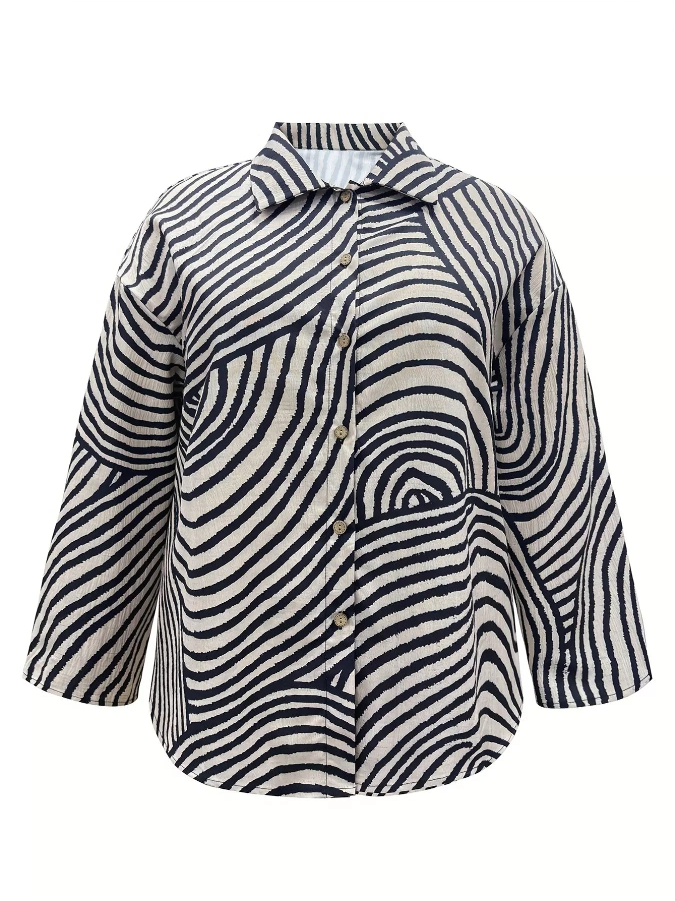 Plus Size Abstract Zebra Print Button-Down Shirt OutfitFlow