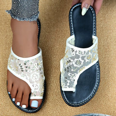 Toe Loop Flats Sandals White OutfitFlow