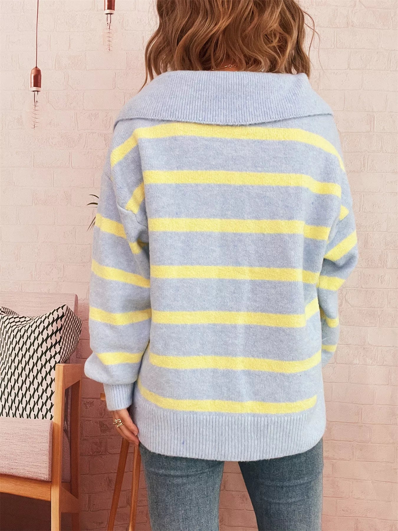 Striped Dropped Shoulder Sweater OutfitFlow