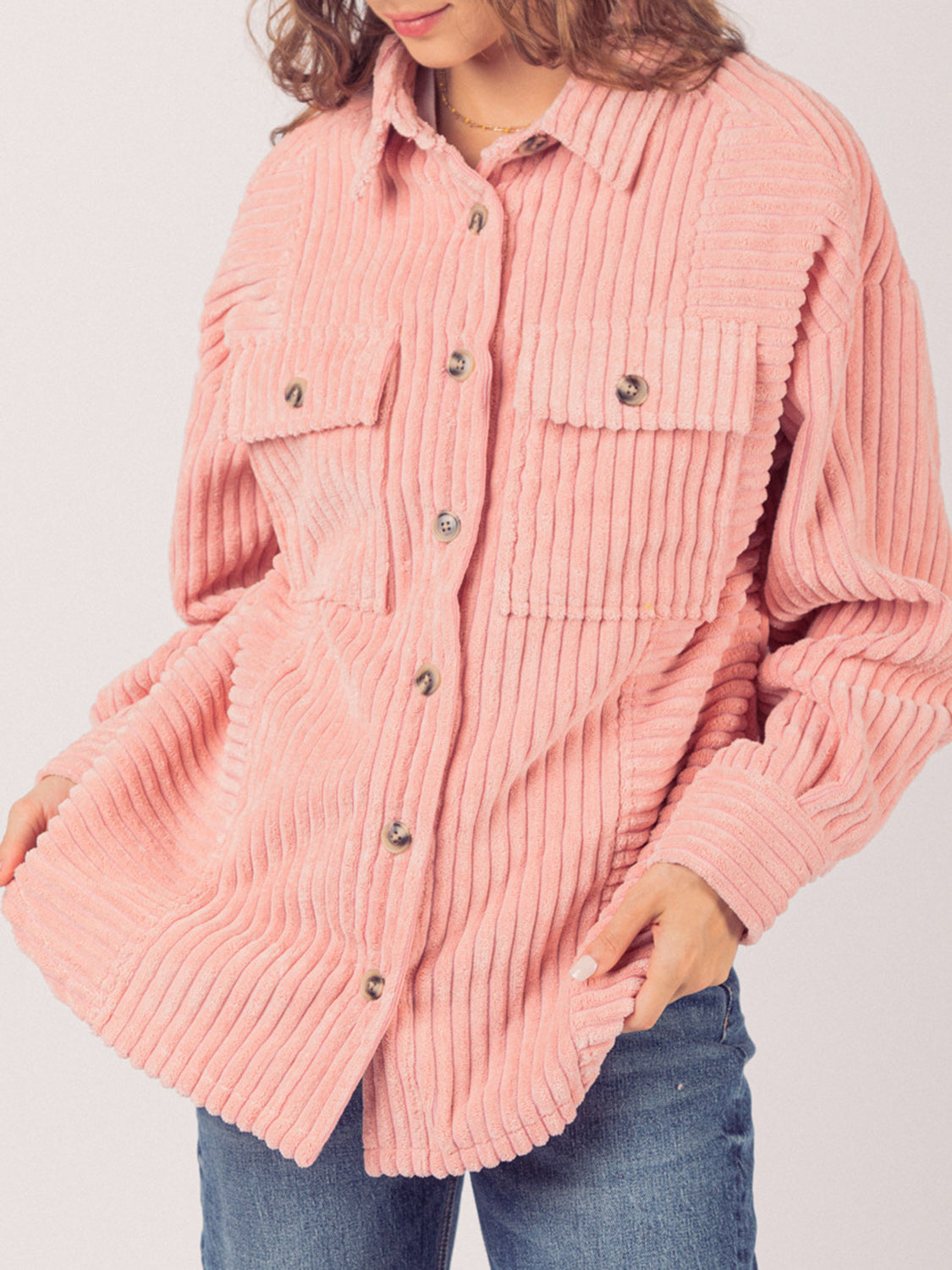 Outfit Flow - Button Up Long Sleeve Corduroy Jacket