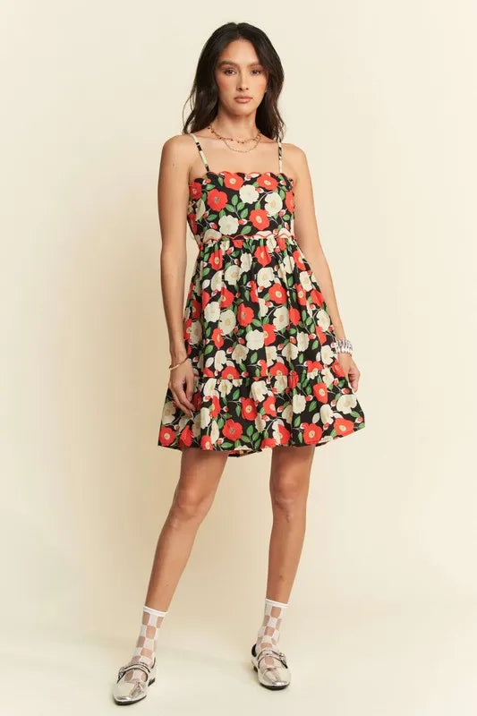 Davi & Dani Floral Scalloped Cutout Back Mini Dress OutfitFlow