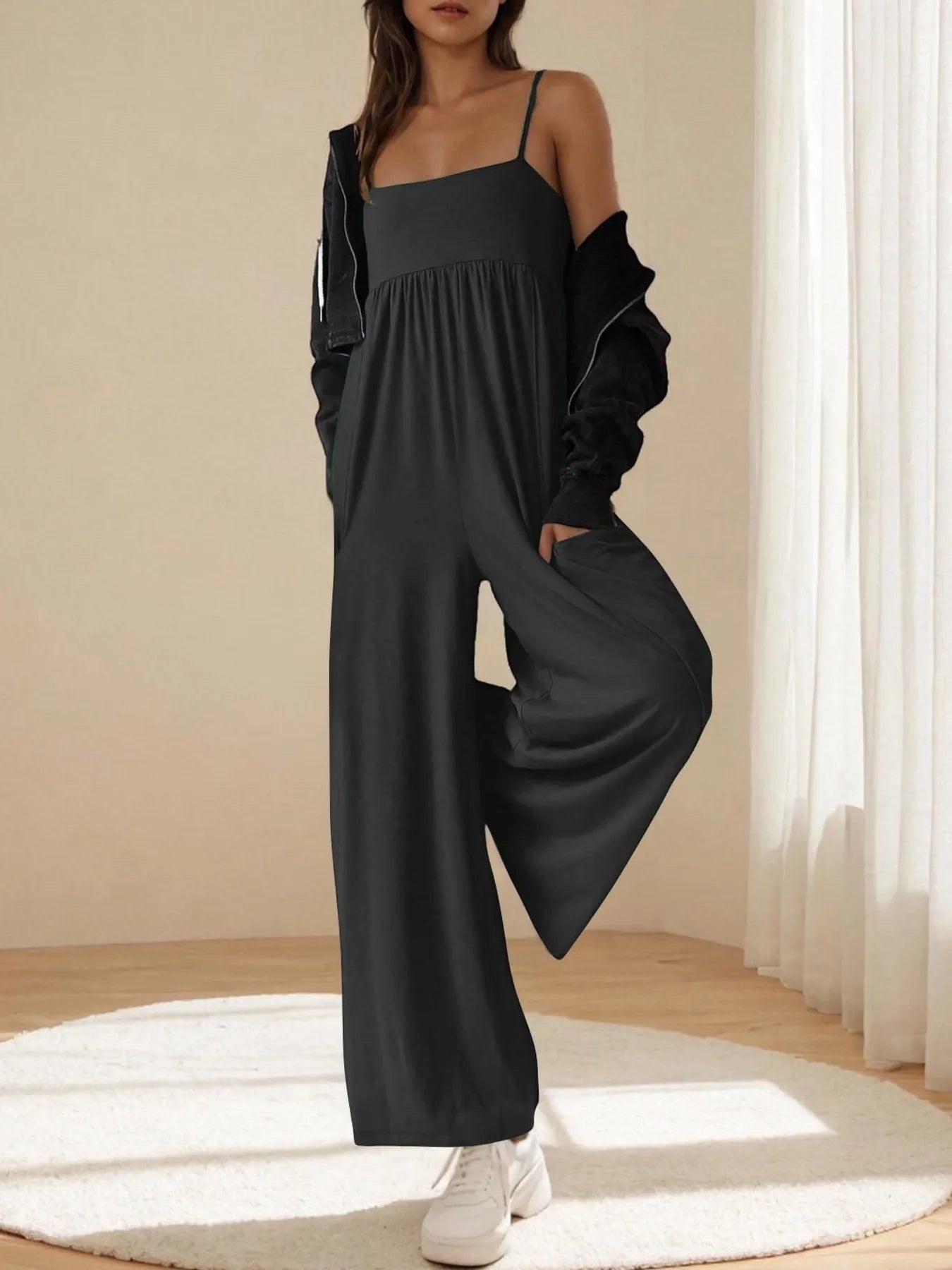 Spaghetti Strap Wide Leg Jumpsuit OutfitFlow