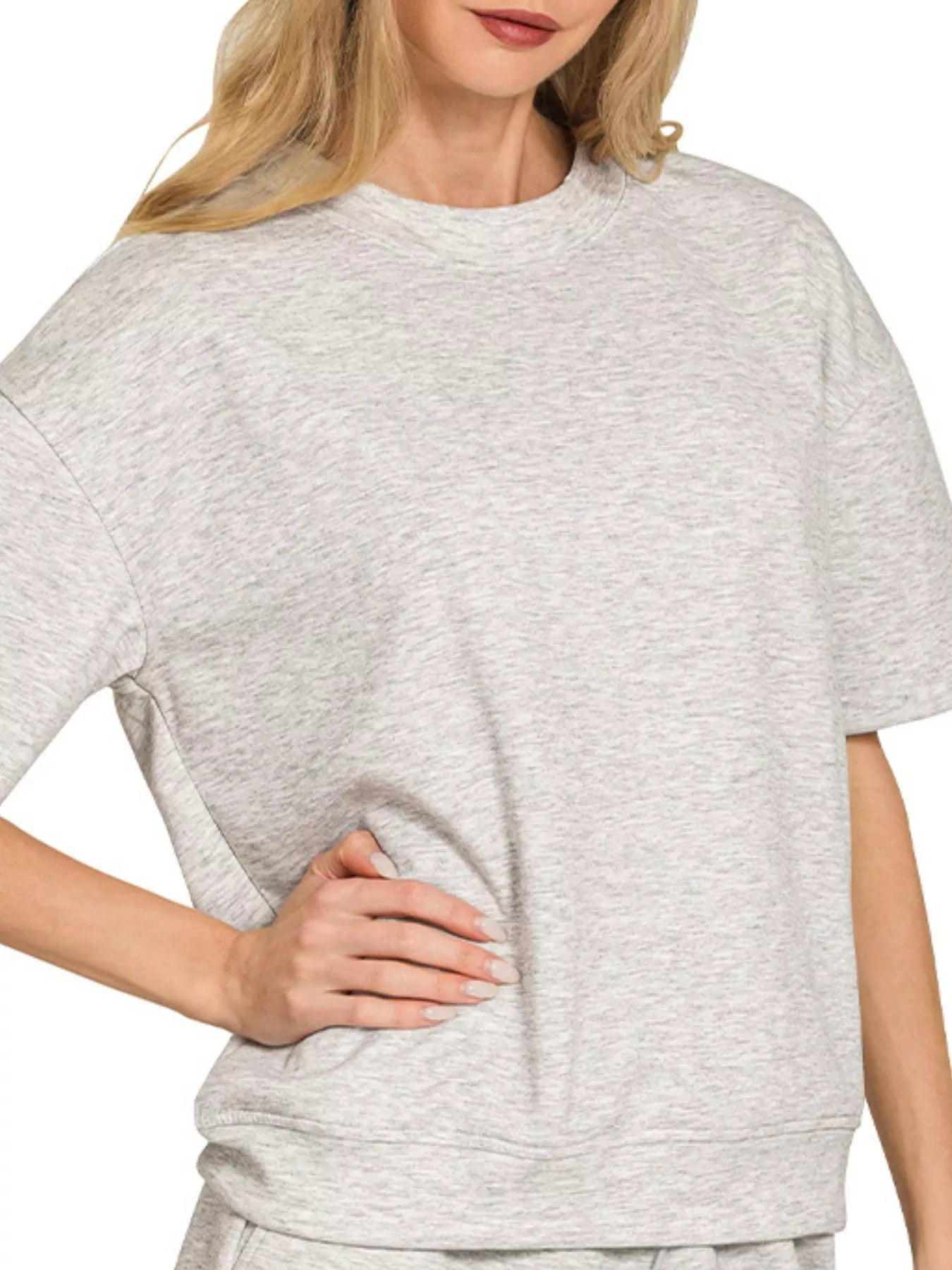 Zenana Scuba Short Sleeve Top & Shorts Set H GREY OutfitFlow