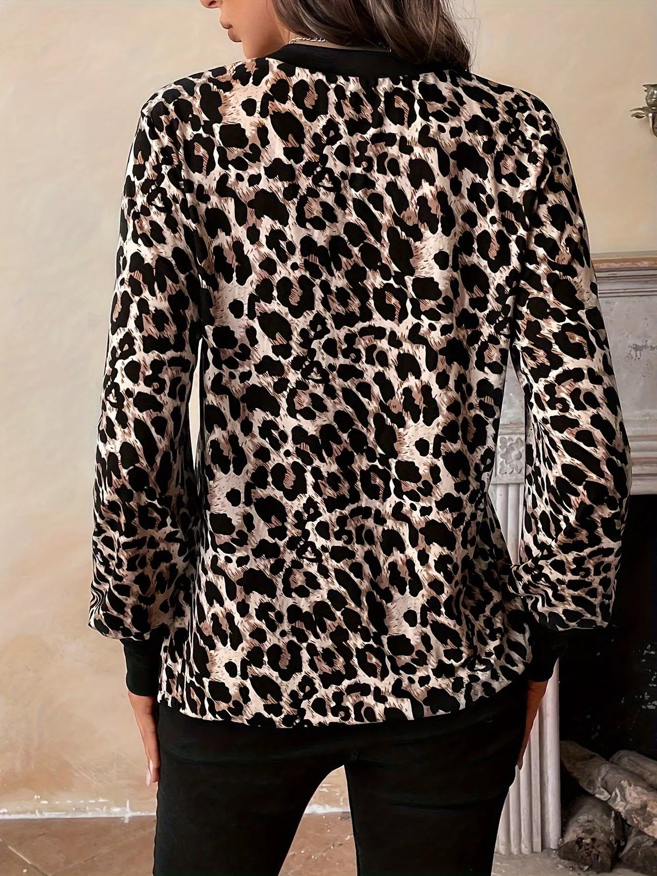Leopard Print V-Neck Long Sleeve T-Shirt OutfitFlow