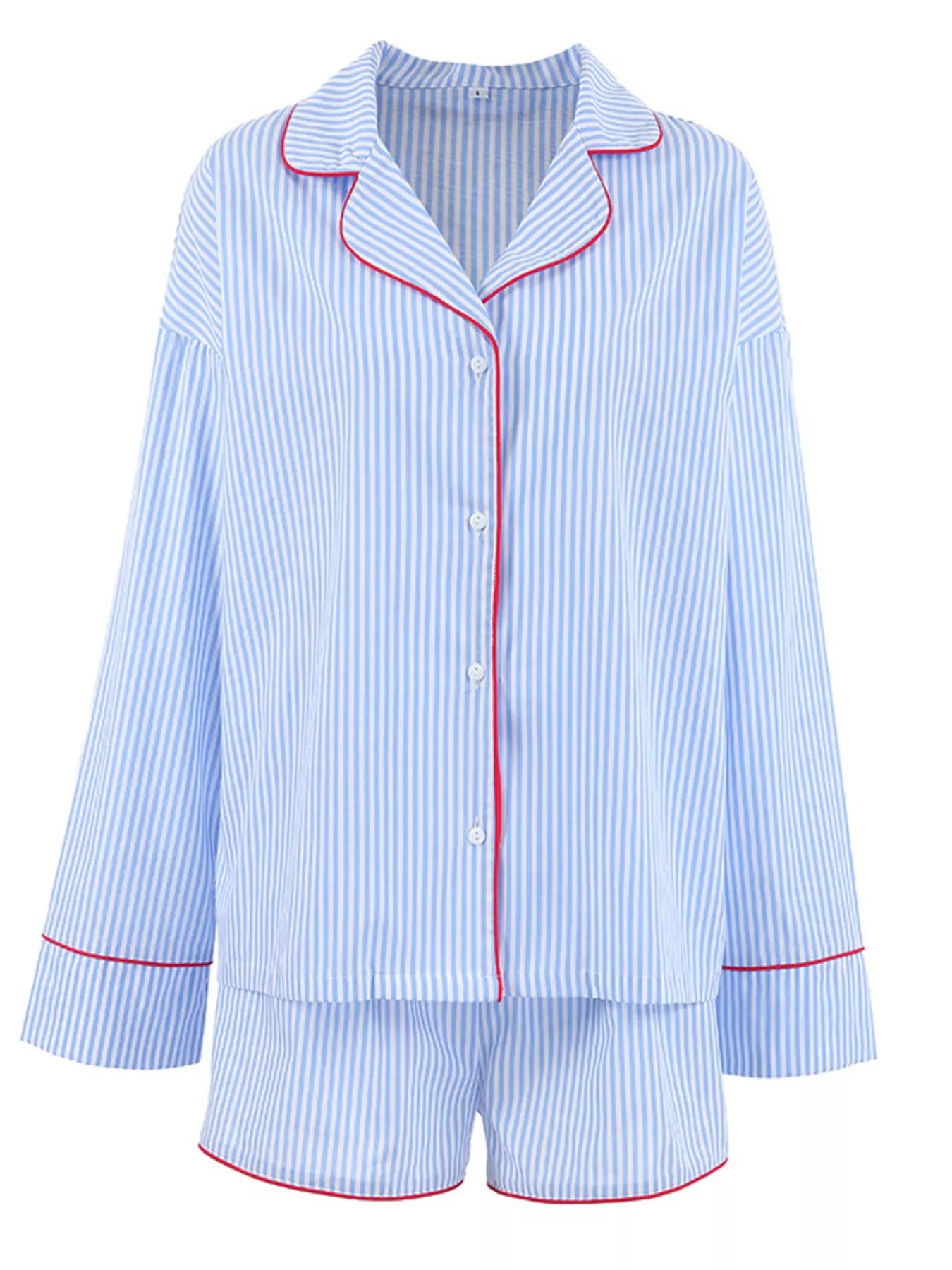 Striped Button Up Shirt and Shorts Lounge Set OutfitFlow