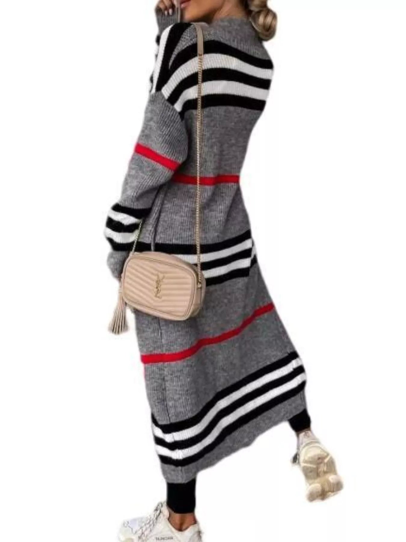 Striped Longline Open Front Cardigan OutfitFlow