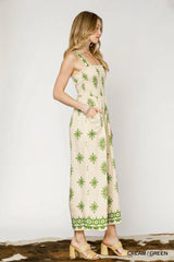Umgee Smocked Printed Wide Leg Jumpsuit OutfitFlow