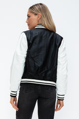 Outfit Flow - Love Me Now PU Leather Contrast Snap Down Bomber Jacket