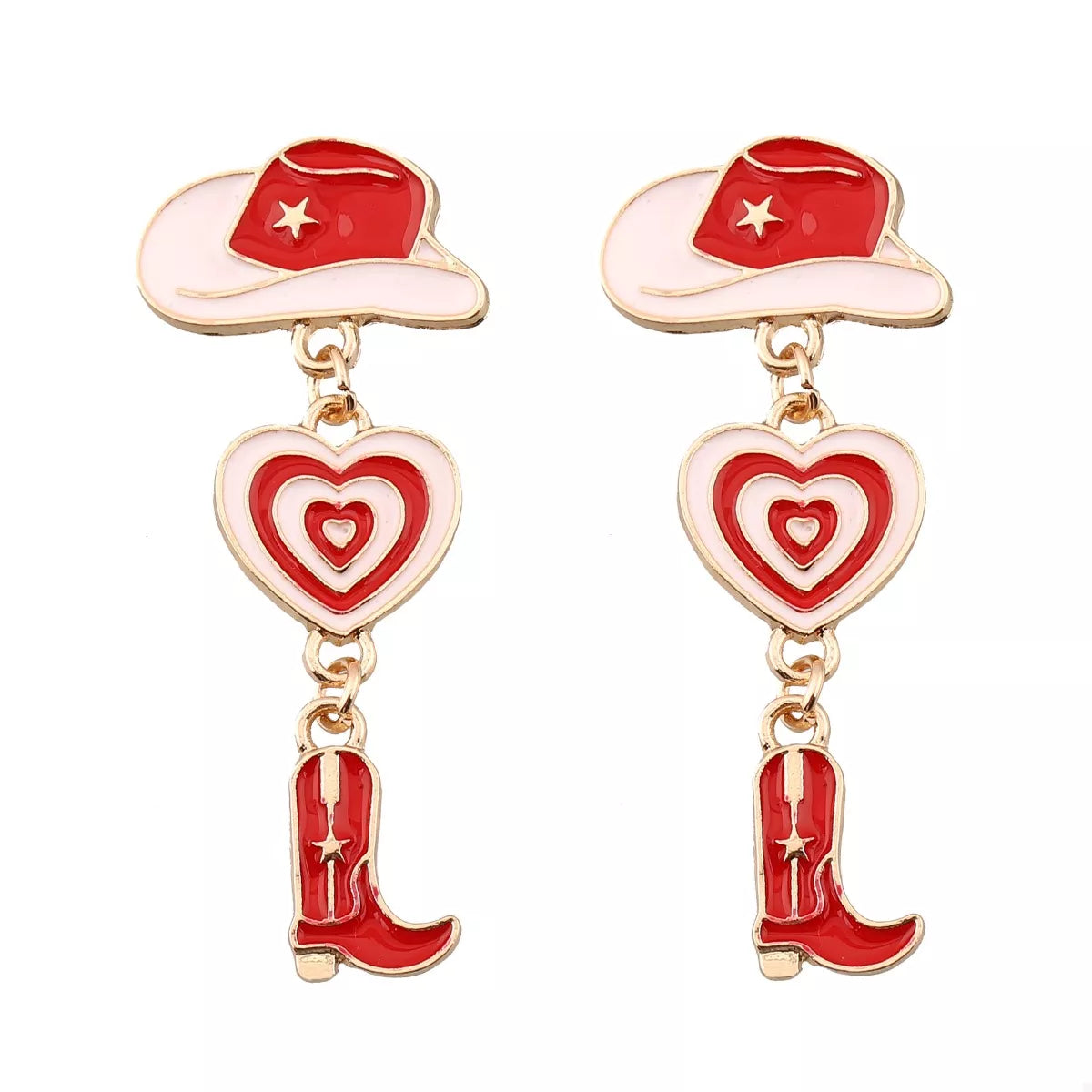 Cowgirl Boots Heart Dangle Earrings OutfitFlow