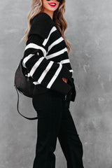 Outfit Flow - Striped Johnny Collar Long Sleeve Sweater