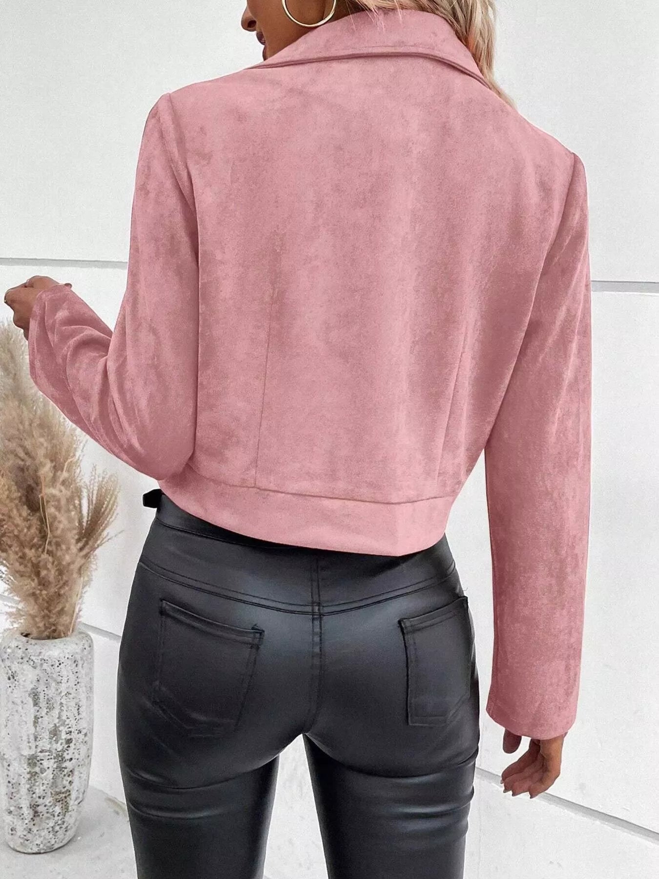 Suede Moto Jacket with Zip Detail Trendsi