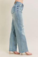 Judy Blue Full Size Hw Destroy & Knee Patch Straight Jeans Plus Size OutfitFlow