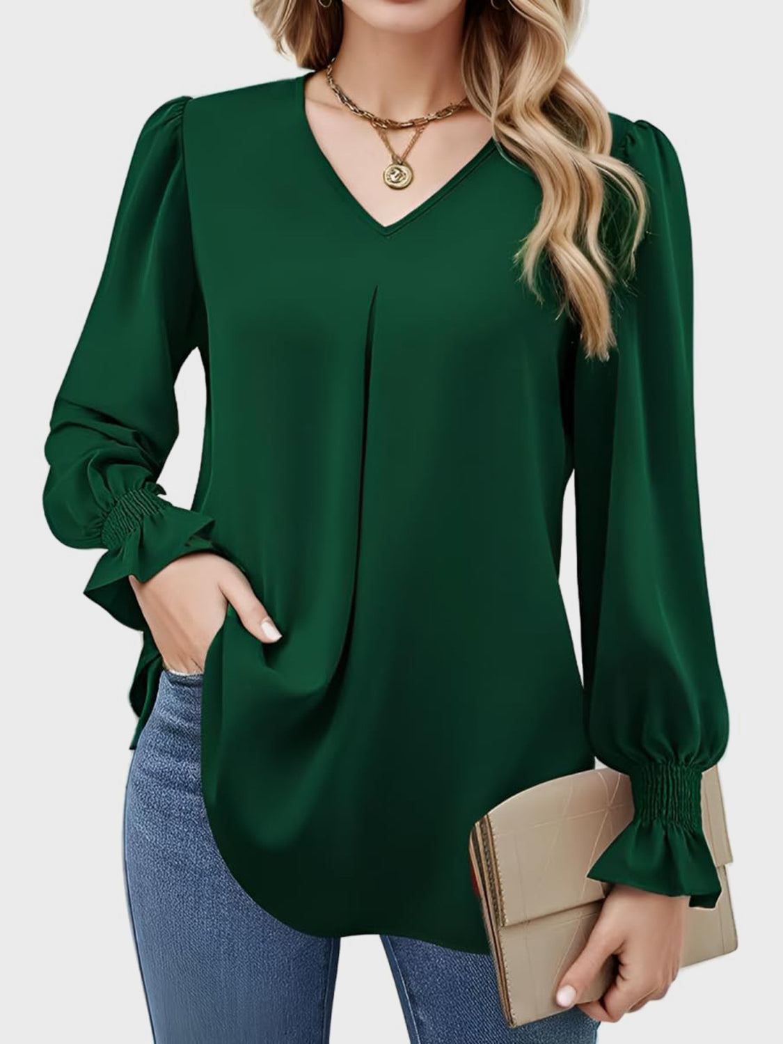 Outfit Flow - V-Neck Flounce Sleeve Top