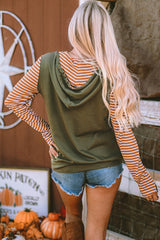 Outfit Flow - Drawstring Stripe Half Zip Long Sleeve Hoodie