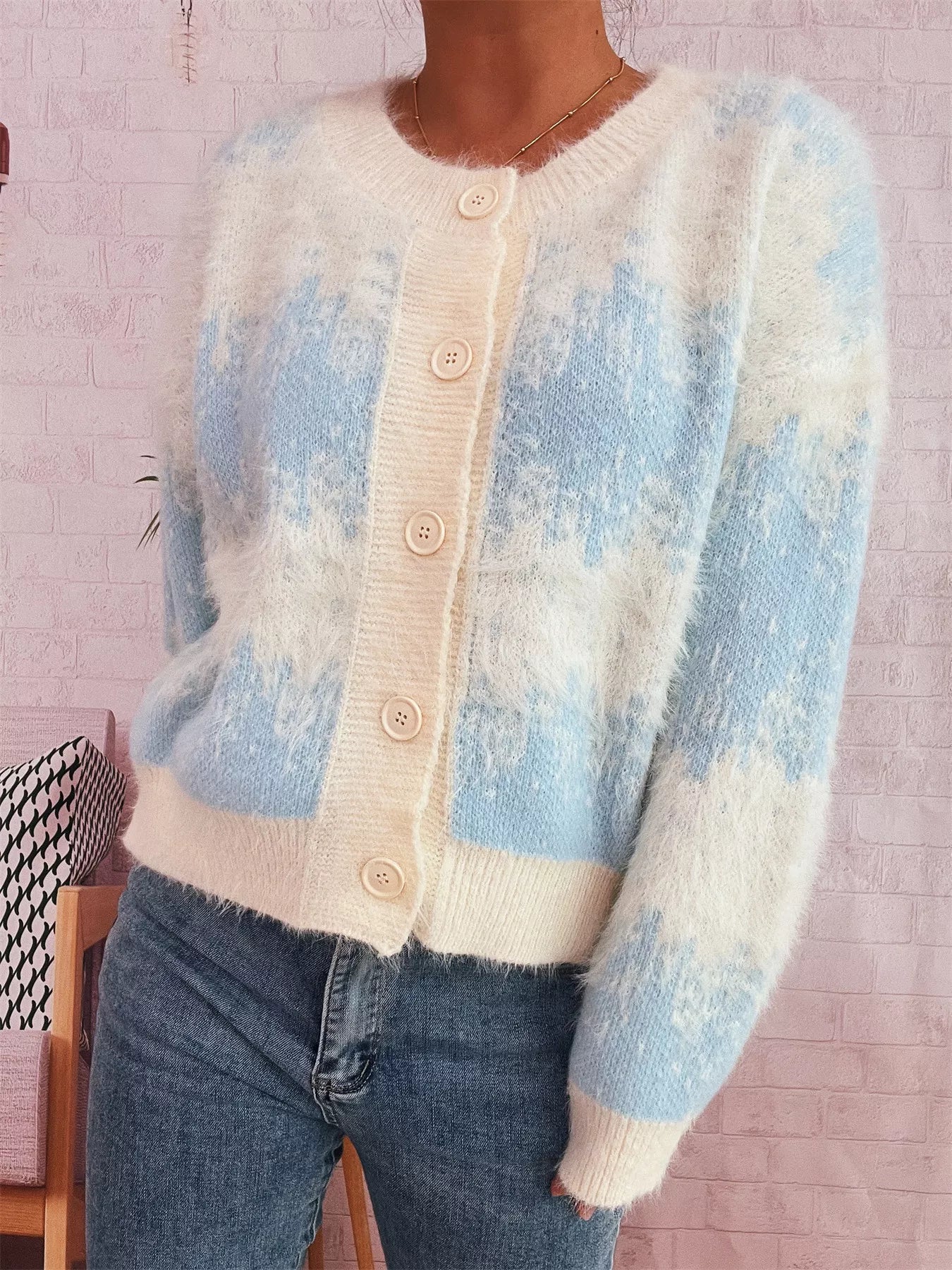 Ribbed Hem Button Up Cardigan Blue One Size OutfitFlow