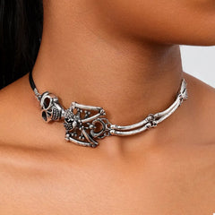 Alloy Skull Necklace and Bracelet Jewelry Set OutfitFlow