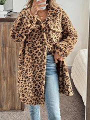 Outfit Flow - Leopard Button Up Long Sleeve Fuzzy Coat