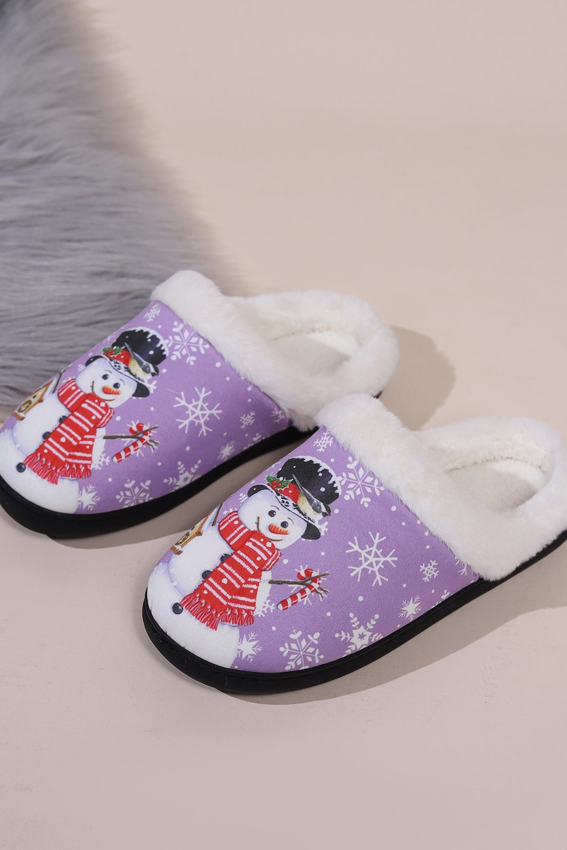 Outfit Flow - Snowman Round Toe Faux Fur Slippers