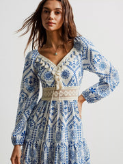 Bohemian Print Midi Dress with Tassel Detail OutfitFlow
