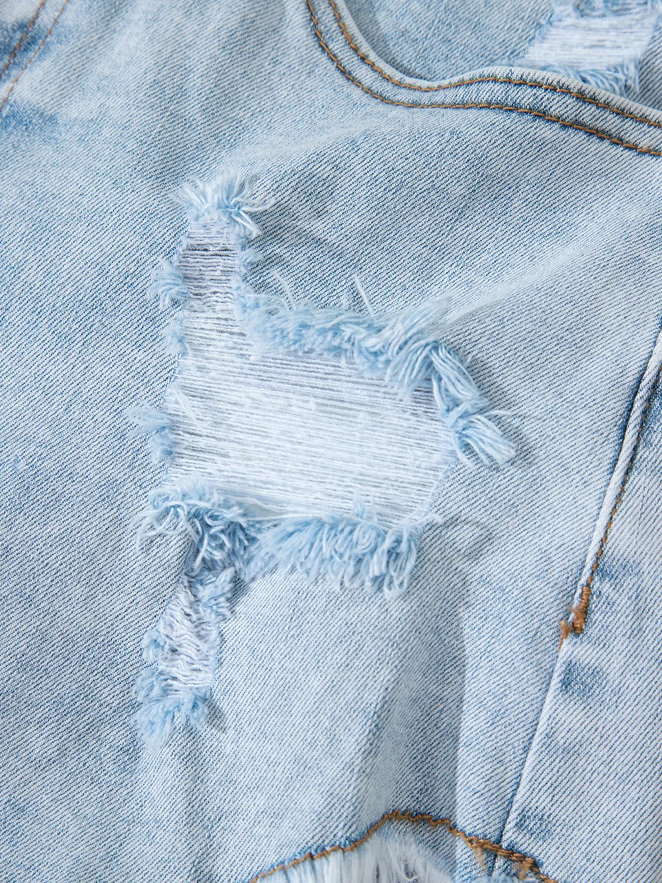 High Rise Distressed Raw Hem Denim Shorts OutfitFlow