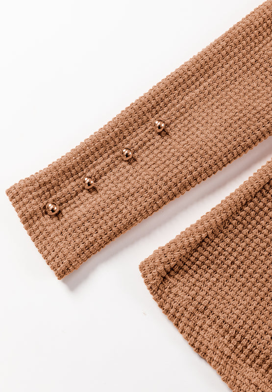 Decorative Button Round Neck Puff Sleeve Blouse OutfitFlow