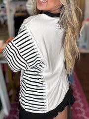 Exposed Seam Striped Long Sleeve Sweatshirt Trendsi