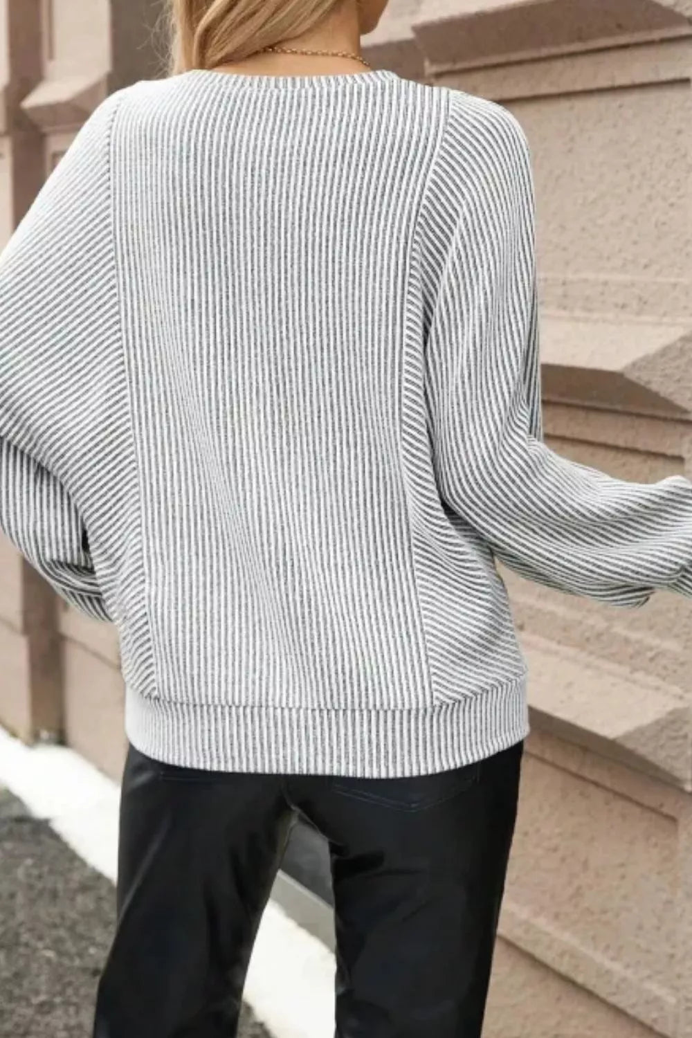 Striped Round Neck Long Sleeve Top Trendsi