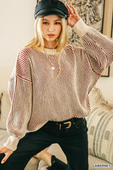 Zenana Two Tone Crewneck Sweater CABERNET Trendsi