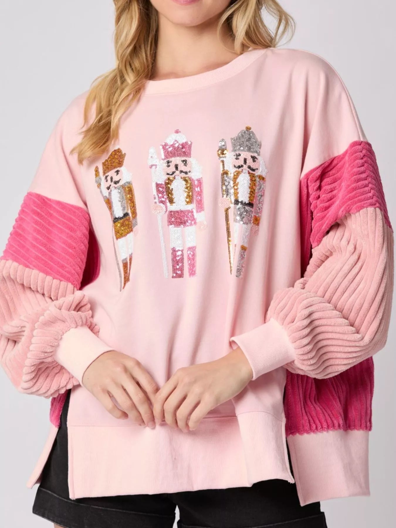 Nutcracker Long Sleeve Sweatshirt with Side Slit OutfitFlow