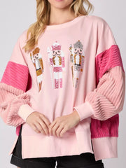 Nutcracker Long Sleeve Sweatshirt with Side Slit OutfitFlow