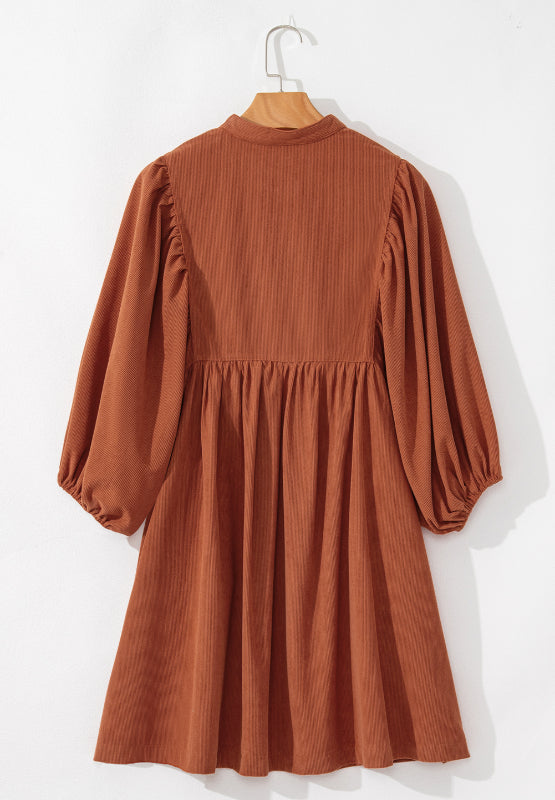 Corduroy Quarter Snap Three-Quarter Sleeve Dress OutfitFlow