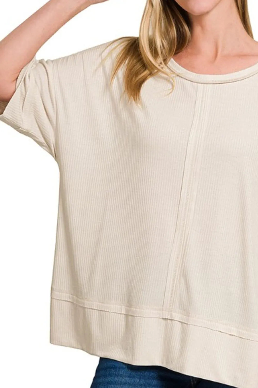 Zenana Ribbed Boat Neck 3/4 Sleeve Top OutfitFlow