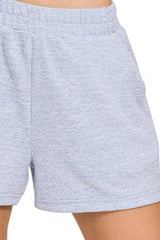Zenana Soft Melange Hacci Elastic Waist Band Shorts OutfitFlow