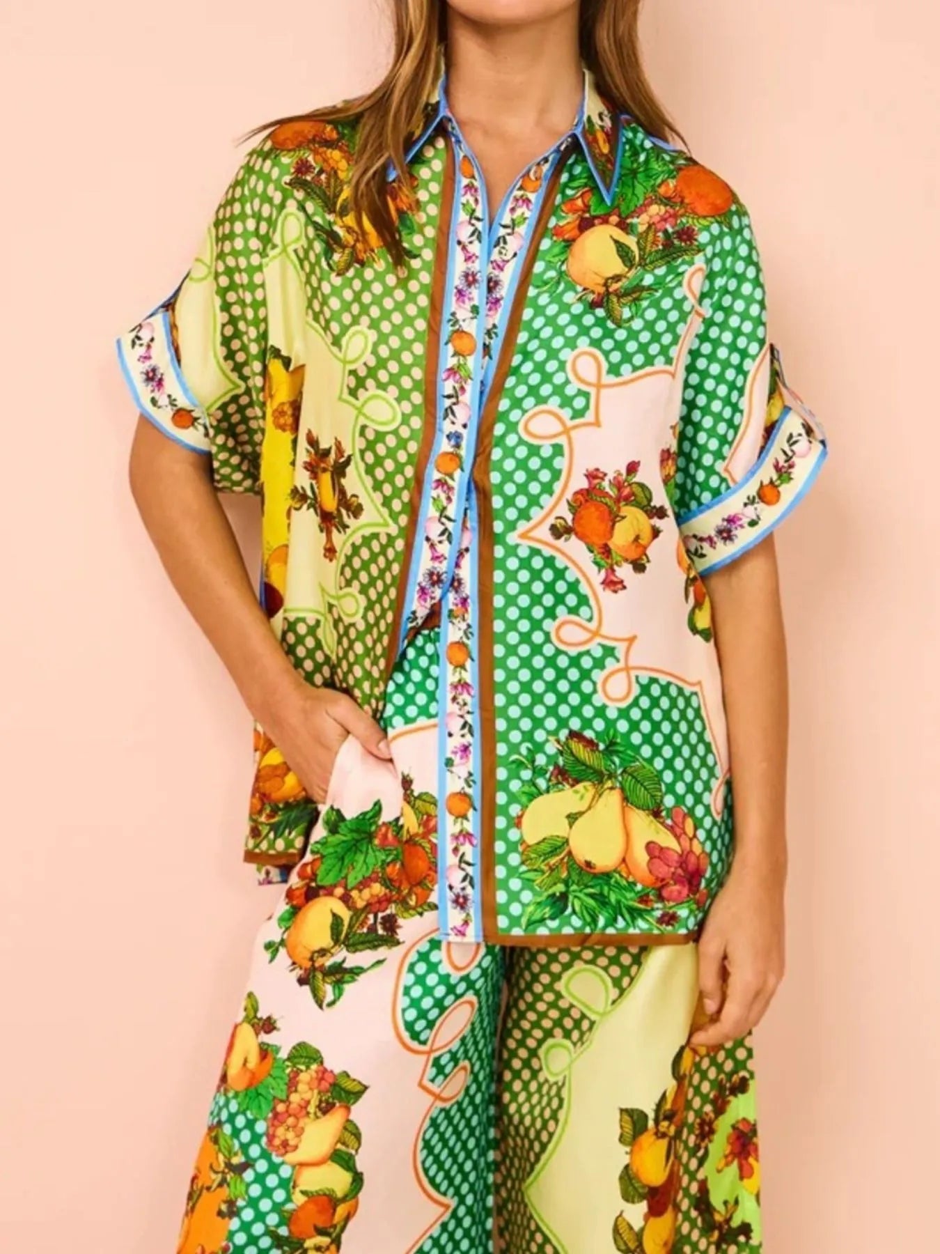 Printed Short Sleeve Shirt and Pants Set OutfitFlow