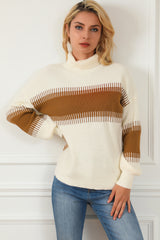 Contrast Turtleneck Long Sleeve Sweater