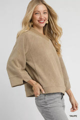 Umgee Textured Knit V-Neck Top Trendsi