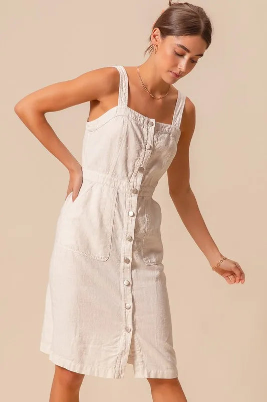 SO ME Button Down Pocket Front Pinafore Dress OutfitFlow