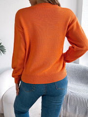 Openwork Round Neck Long Sleeve Sweater OutfitFlow