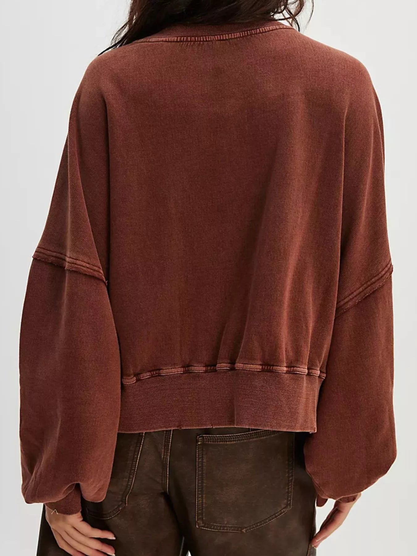 Printed Round Neck Dropped Shoulder Sweatshirt OutfitFlow