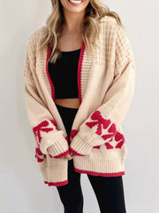 Bow Pattern Textured Open Front Baggy Cardigan OutfitFlow
