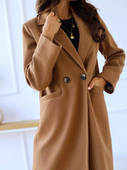 Lapel Collar Wool Blend Overcoat Khaki OutfitFlow
