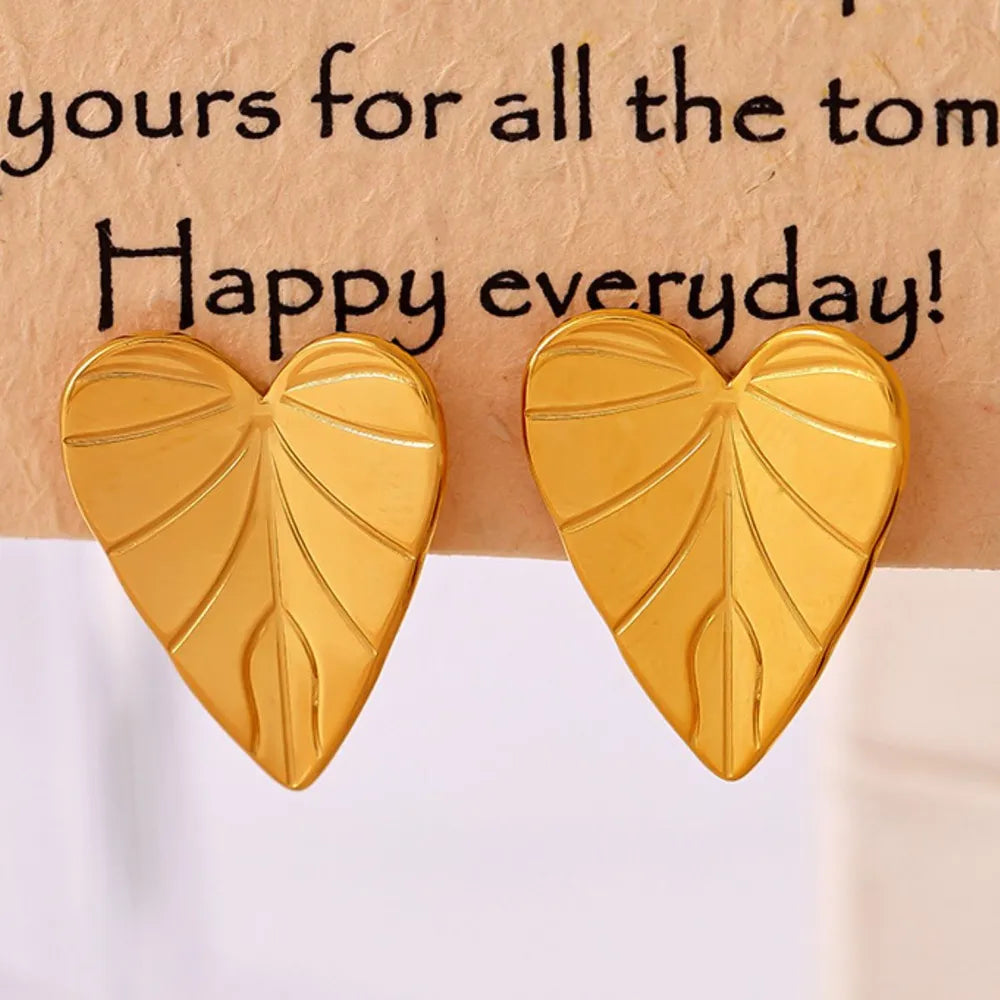 Stainless Steel Heart Leaf Stud Earring OutfitFlow
