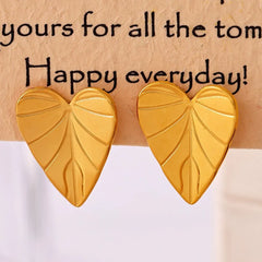 Stainless Steel Heart Leaf Stud Earring OutfitFlow