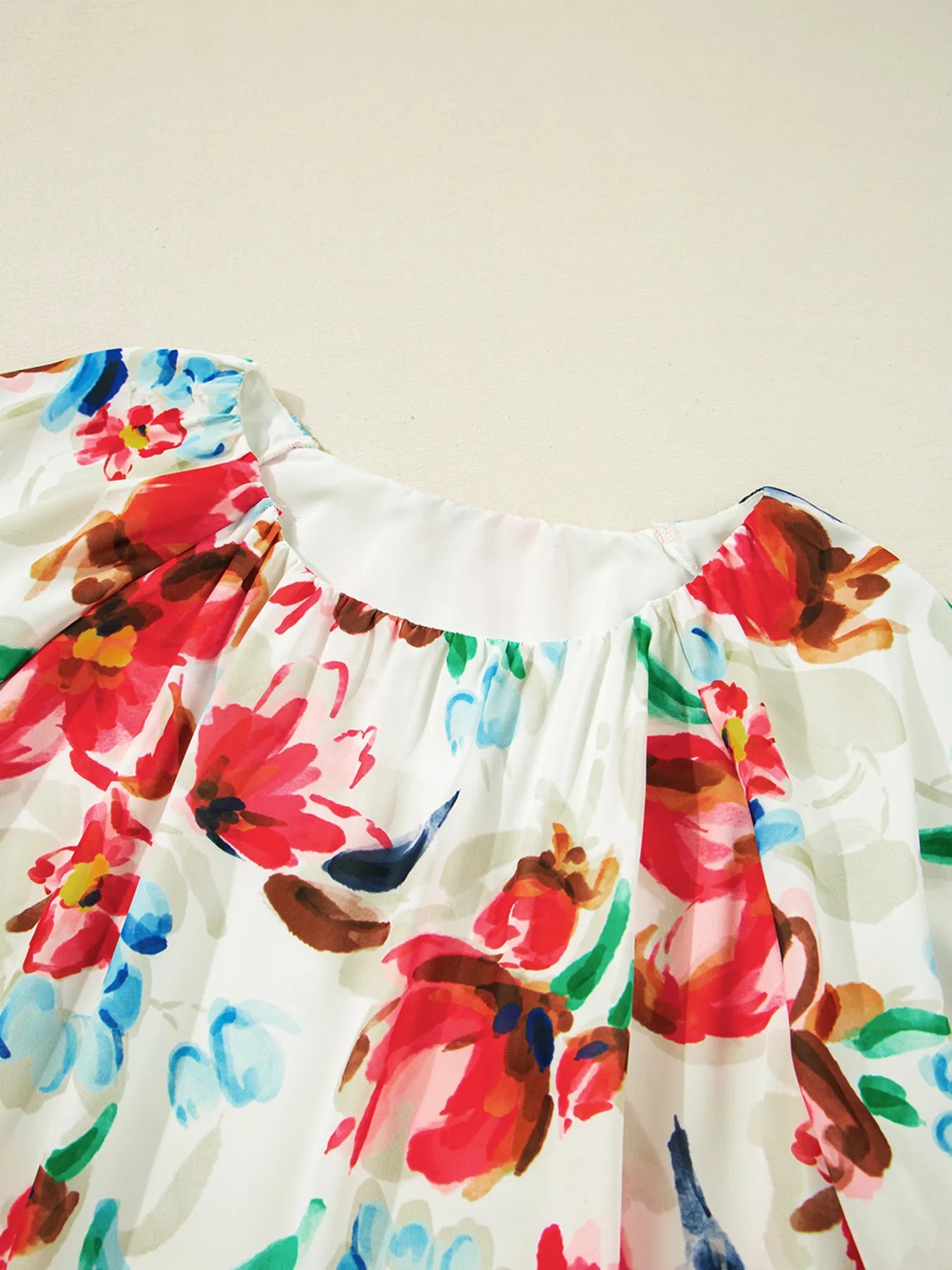Floral Print Puffy Half Sleeve Blouse OutfitFlow