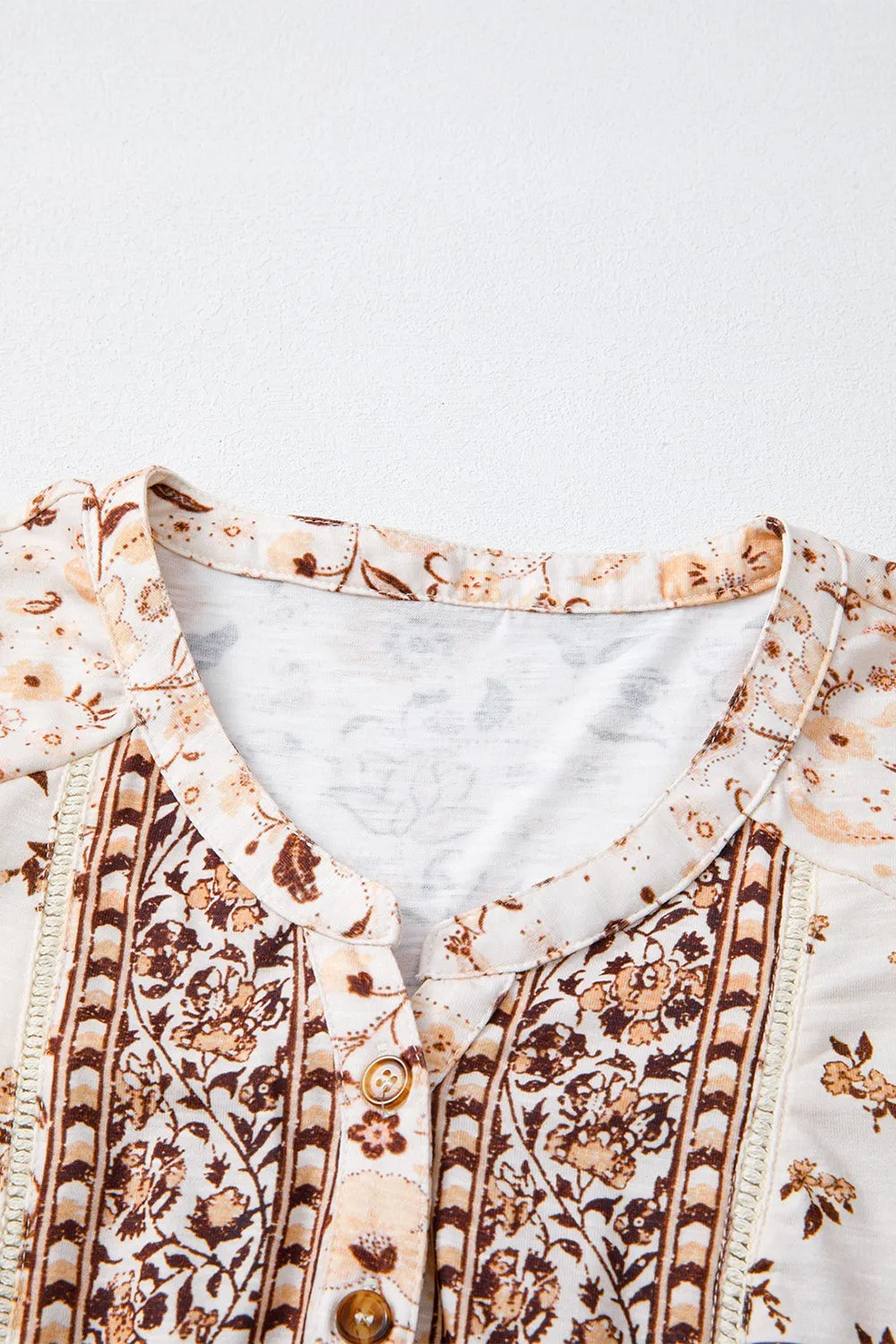 Boho Floral Print Half Placket Short Sleeve Loose Blouse OutfitFlow