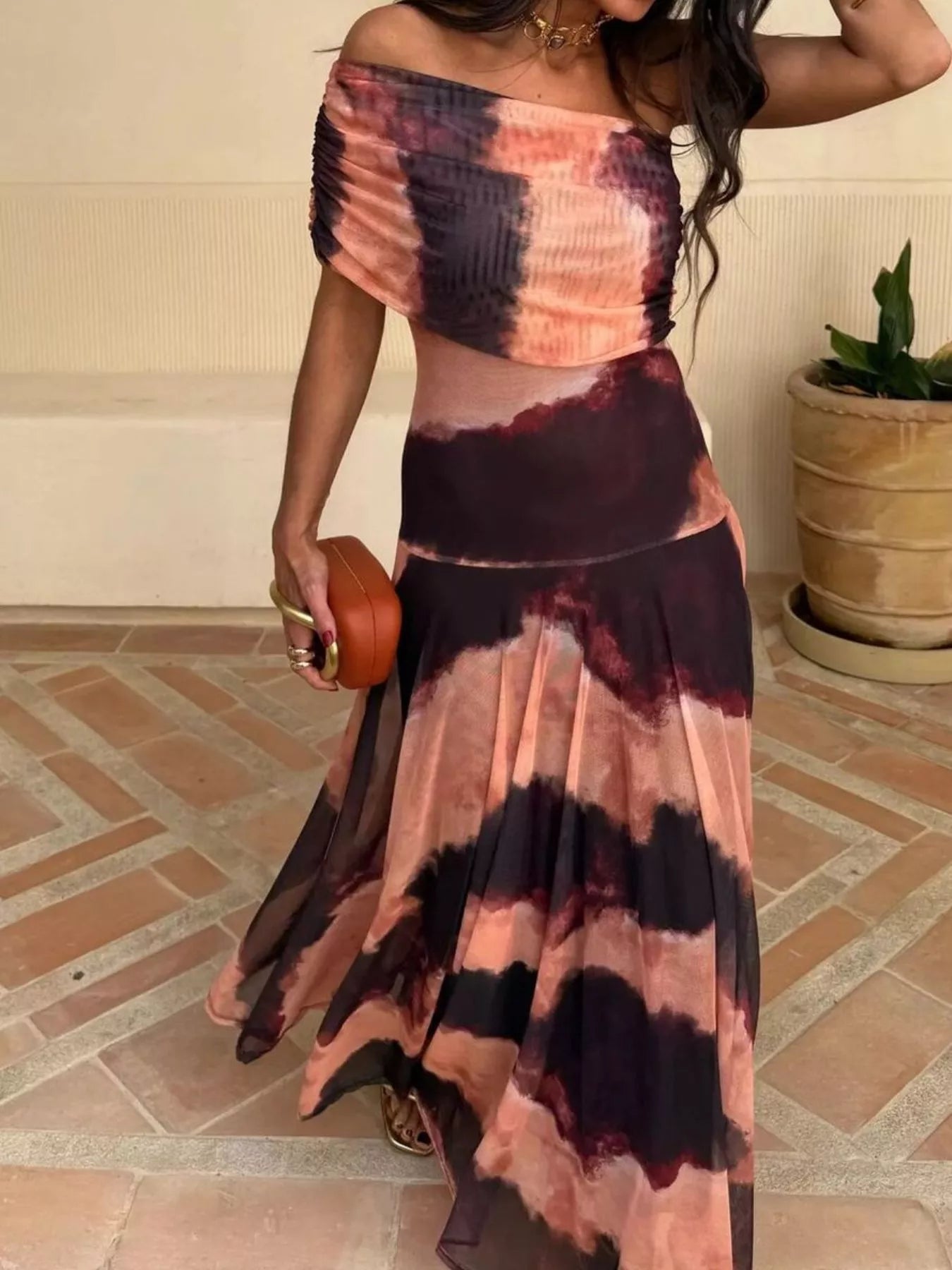 Printed Short Sleeve Maxi Dress OutfitFlow